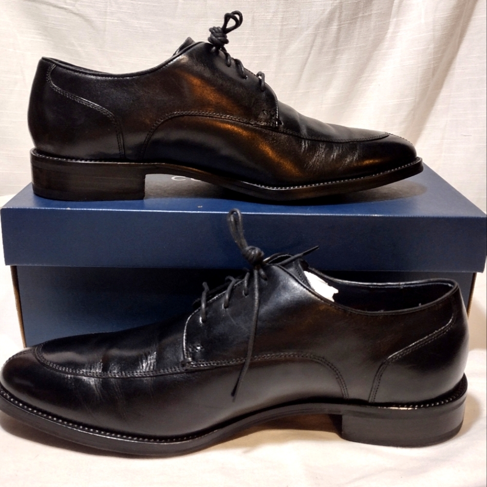 Cole Haan Lenox Hill Split-Toe Black Smooth Polished Leather Lace-Up Oxfords - Picture 8 of 14